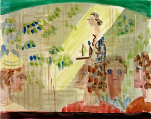 Caféscène met serveerster, gezien door etalage door Ernst Ludwig Kirchner